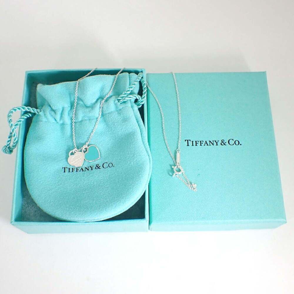 TIFFANY & Co. 925 Blue Enamel Return to Tiffany Double Heart Tag Pendant - Picture 9 of 11